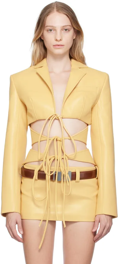 Lado Bokuchava Ssense Exclusive Beige Shibari Faux-leather Blazer