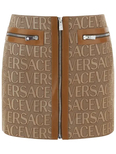 Versace Allover Miniskirt In Brown