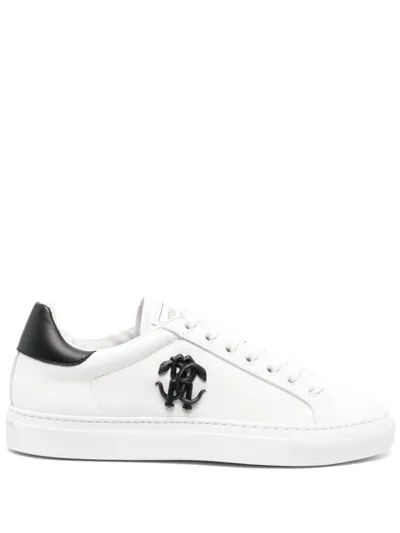 Roberto Cavalli Logo-plaque Leather Sneakers In White