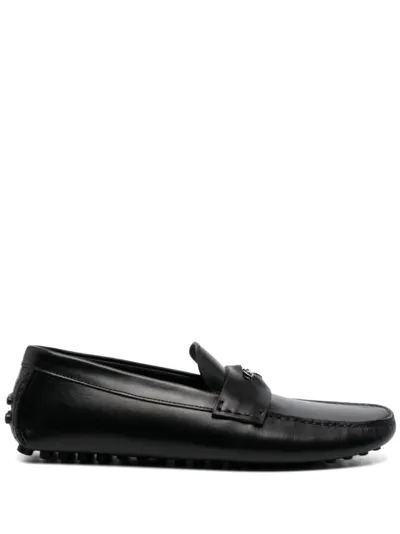 Roberto Cavalli Logo-plaque Leather Loafers In Black