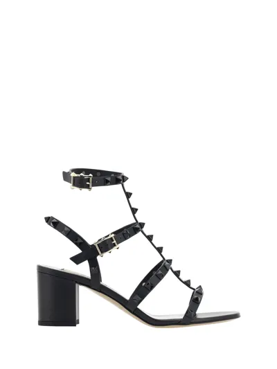 Valentino Garavani Rockstud Caged 60 Leather Ankle Strap Sandal In Black