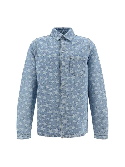 Erl Denim Jacquard Star Overshirt Light In Blue