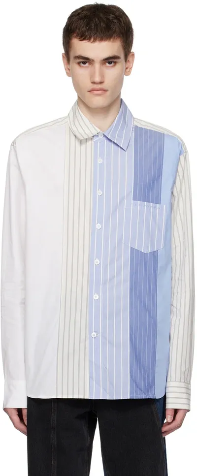 Feng Chen Wang Striped Panelled Shirt In Blue