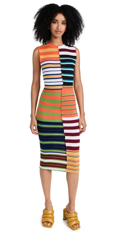 Marni Striped Patchwork Sleeveless Midi Dress In Neutral