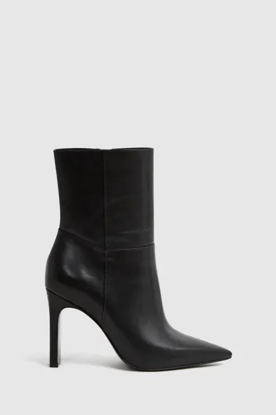 Reiss Black Leather Heeled Ankle Boots