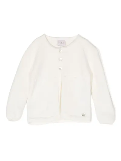 Paz Rodriguez Babies' Round-neck Knitted Cardigan In White