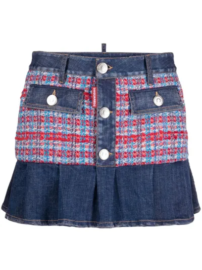 Dsquared2 Low-rise Denim Miniskirt In Blau