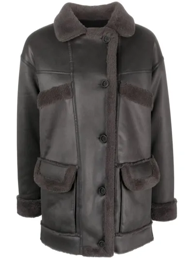 Urbancode Reversible Faux-leather Panelled Coat In Slate