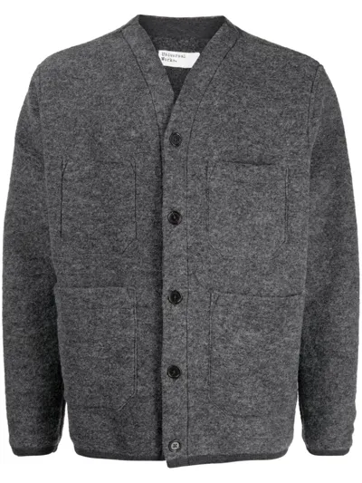 Universal Works V-neck Four-pocket Cardigan In Grau