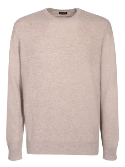 Z Zegna Oasi Fine Knit Crewneck Jumper In Beige