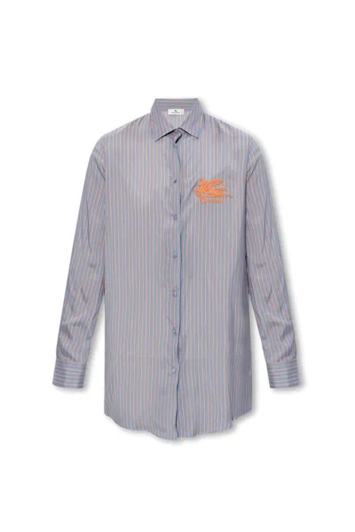 Etro Logo Embroidered Striped Shirt In Multi