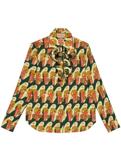 Gucci Graphic-print Silk Shirt In Green