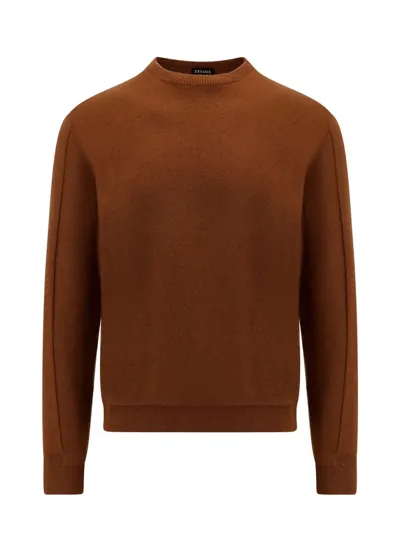 Z Zegna Crewneck Knitted Jumper In Brown