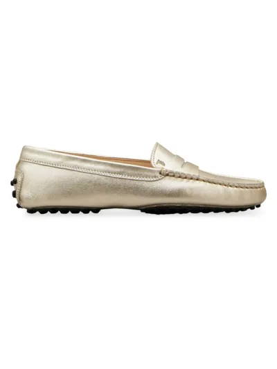 Tod's Women's Gommini Mocassino Metallic Leather Loafers In Metallic Cream