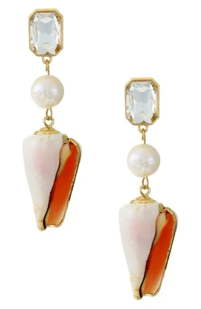 Ettika Golden Rimmed Shell 18k Gold Plated Dangle Earrings