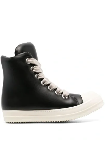 Rick Owens Leather High-top Sneakers In Black/milk/milk