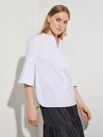 Misook Bell-sleeve Cotton Poplin Blouse In White