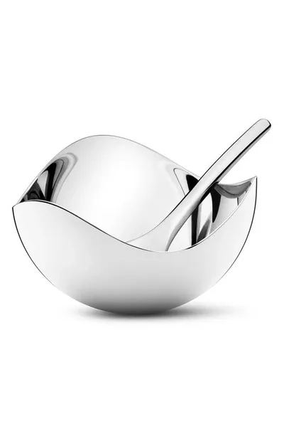 Georg Jensen Bloom Salt Cellar And Spoon In Silver