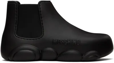 Moschino Black Rubber Logo Ankle Boots