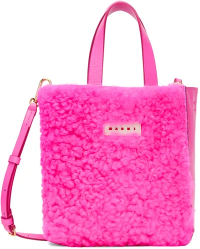 Marni Shearling Museo Soft Mini Tote Bag In Rose