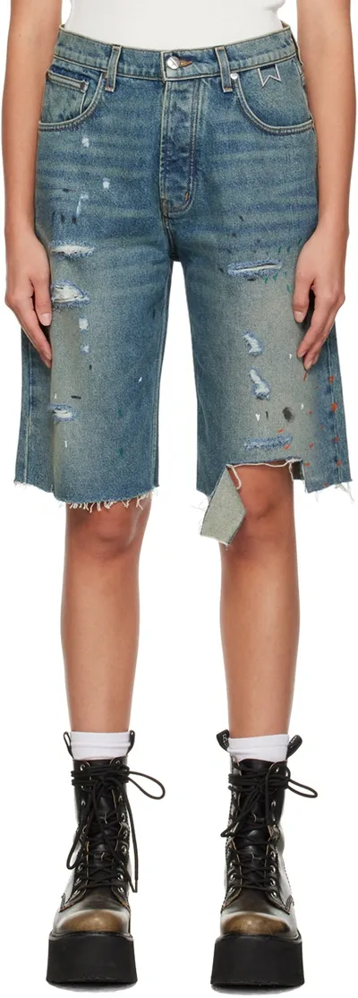 Rhude Indigo Distressed Denim Shorts