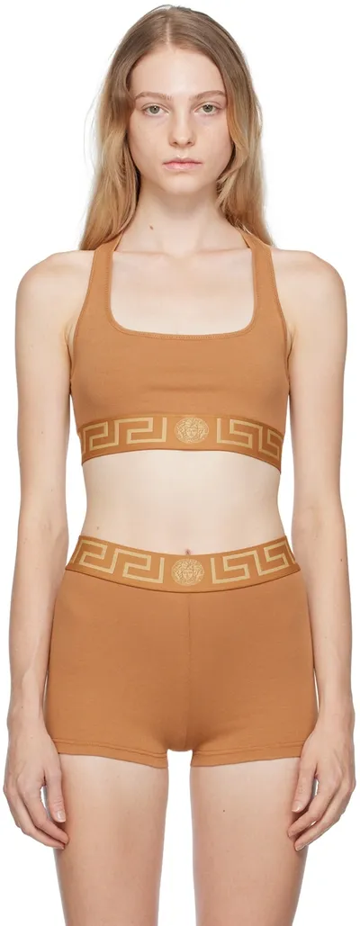 Versace Tan Greca Bra In Brown