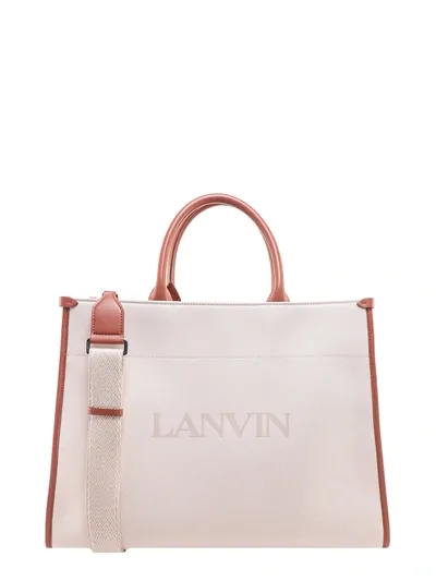 Lanvin Logo Detailed Top Handle Tote Bag In Beige