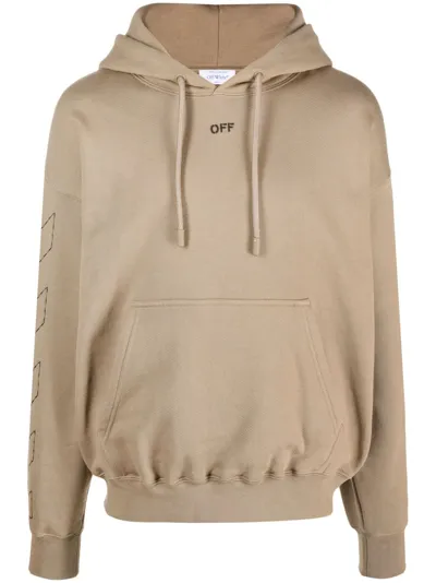 Off-white Logo Cotton Hoodie In Beige