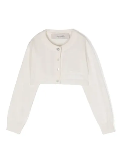 Simonetta Kids' Long-sleeve Cropped Cashmere Cardigan In Nude