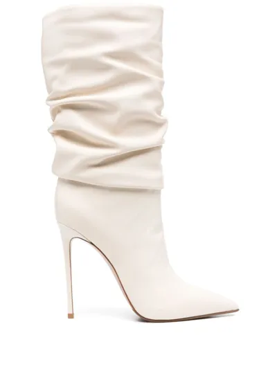 Le Silla 120mm Ruched Leather Boots In Weiss