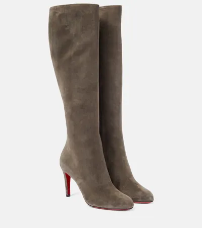 Christian Louboutin Pumppie Botta Suede Knee-high Boots In Beige