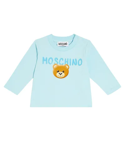 Moschino Baby Teddy Bear Cotton Jersey T-shirt In Blue