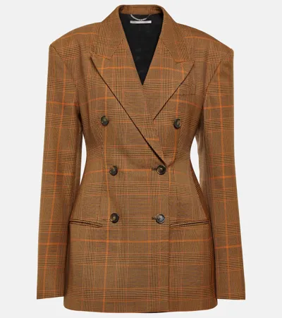 Stella Mccartney Double-breasted Checked Wool Blazer In Braun