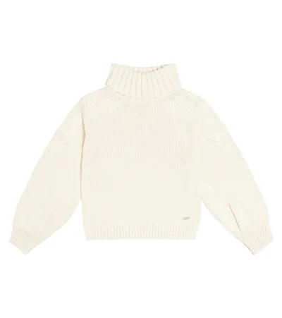 Chloé Kids' Turtleneck Cotton And Wool Sweater In White