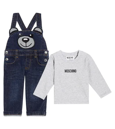 Moschino Baby Teddy Bear Overalls And T-shirt Set In Grau