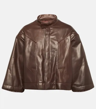 Rick Owens Cropped Leather Jacket In Brown