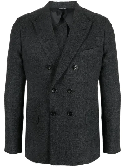 Reveres 1949 Checked Double-breasted Blazer In Grey