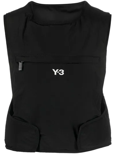 Y-3 Logo-print Cropped Gilet In Black