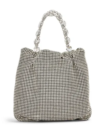 Aquazzura Galactic Crystal Mini Tote Bag In Palladium