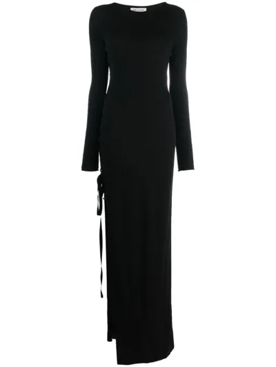 Saint Laurent Side-slit Wool Maxi Dress In Black