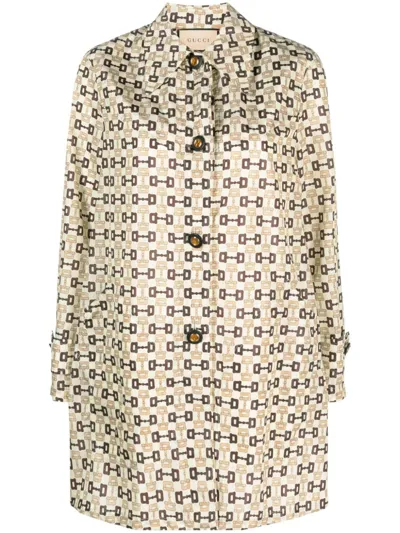 Gucci Horsebit-print Shell Coat In Beige