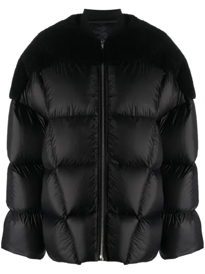 Rick Owens Shearling-panel Padded Jacket In Schwarz