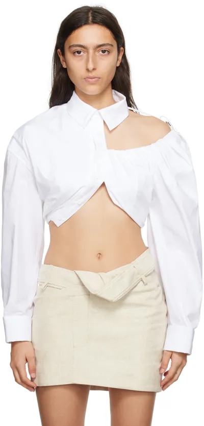 Jacquemus La Chemise Galliga Cotton Crop Shirt In White