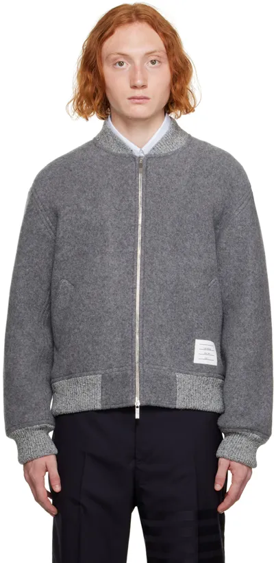 Thom Browne Gray Rwb Stripe Bomber Jacket In Grey