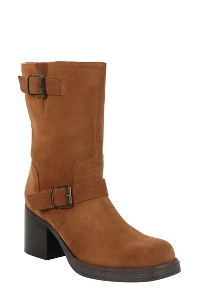 Kenneth Cole New York Janice Block Heel Engineer Boot In Tobacco - Suede