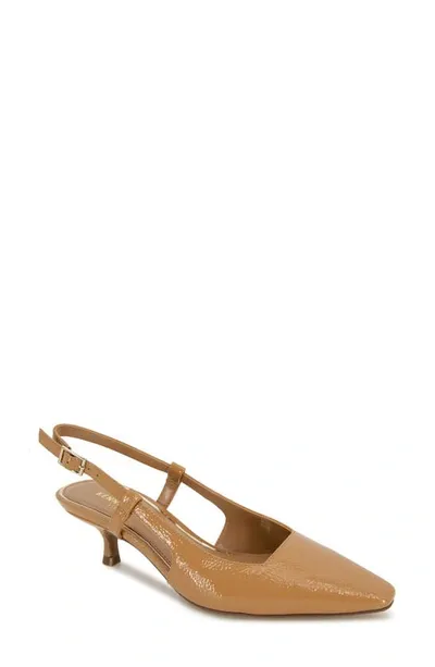 Kenneth Cole New York Martha Kitten Heel Slingback Pump In Camel- Patent Polyurethane