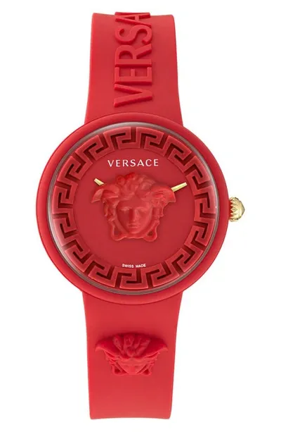 Versace 39mm Medusa Pop Watch With Silicone Strap And Matching Case, Red