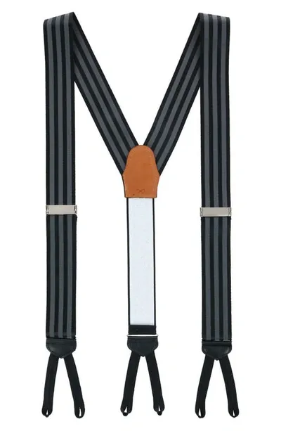 Trafalgar Astaire Grosgrain Striped Suspenders In Black With Grey Stripe