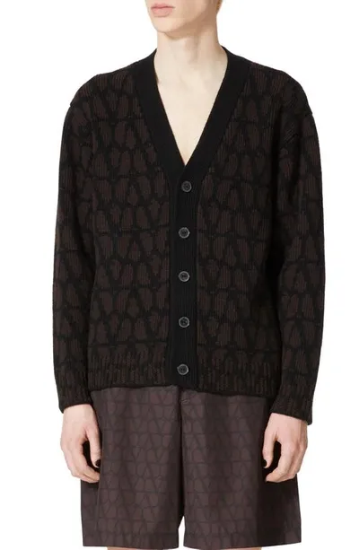 Valentino Vlogo Jacquard Cardigan In Ebony,black