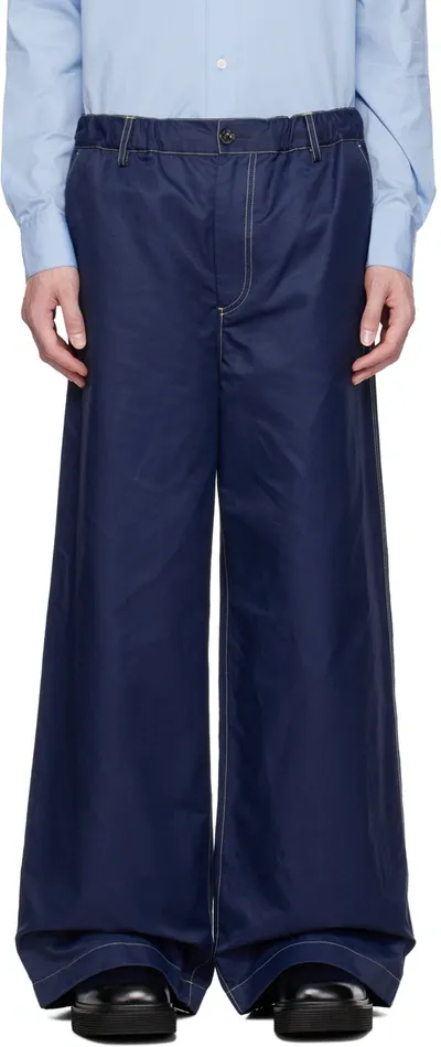 Marni Navy Elasticized Trousers In 00b81 Light Navy